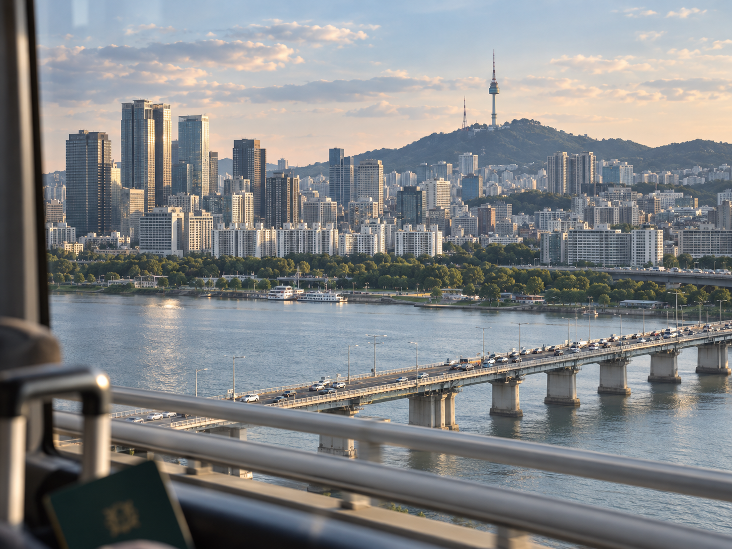 Seoul skyline and N Seoul Tower seen across the Han River on a first trip to Korea